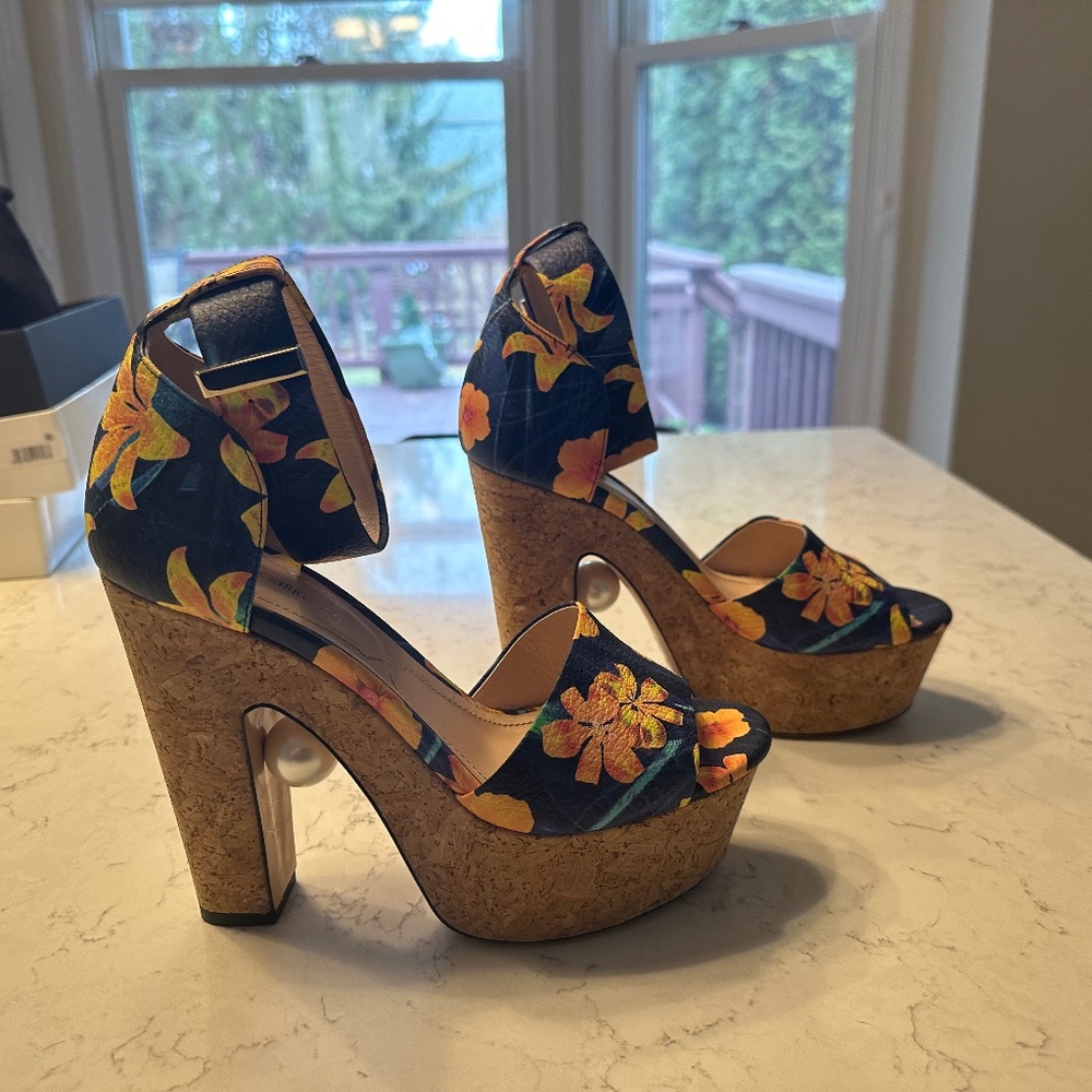 Nicholas Kirkwood Maya Pearl Platform Wedge in Sunflower Print Nappa